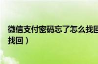 微信支付密码忘了怎么找回原密码（微信支付密码忘了怎么找回）