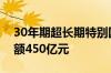 30年期超长期特别国债第一次续发行发行总额450亿元