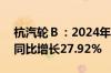 杭汽轮Ｂ：2024年上半年净利润1.91亿元，同比增长27.92%